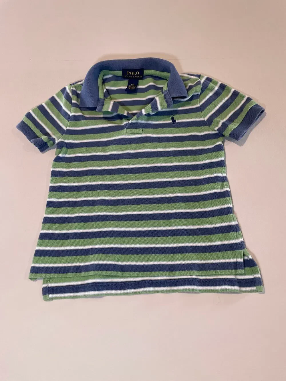 Polo Ralph Lauren Boys Polo Shirt Size 4/4T – White, Green & Blue Stripe